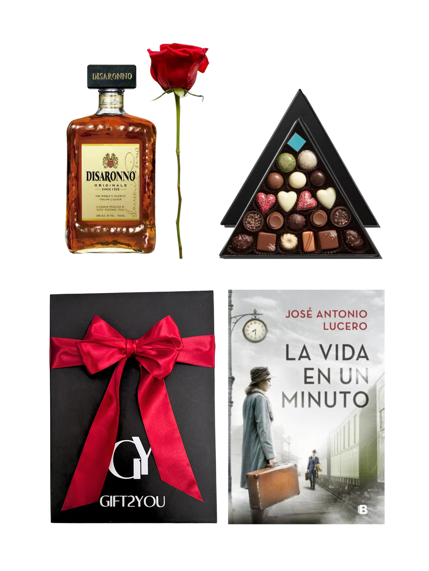 Set Libro, Amaretto, Chocolates y Rosa Roja
