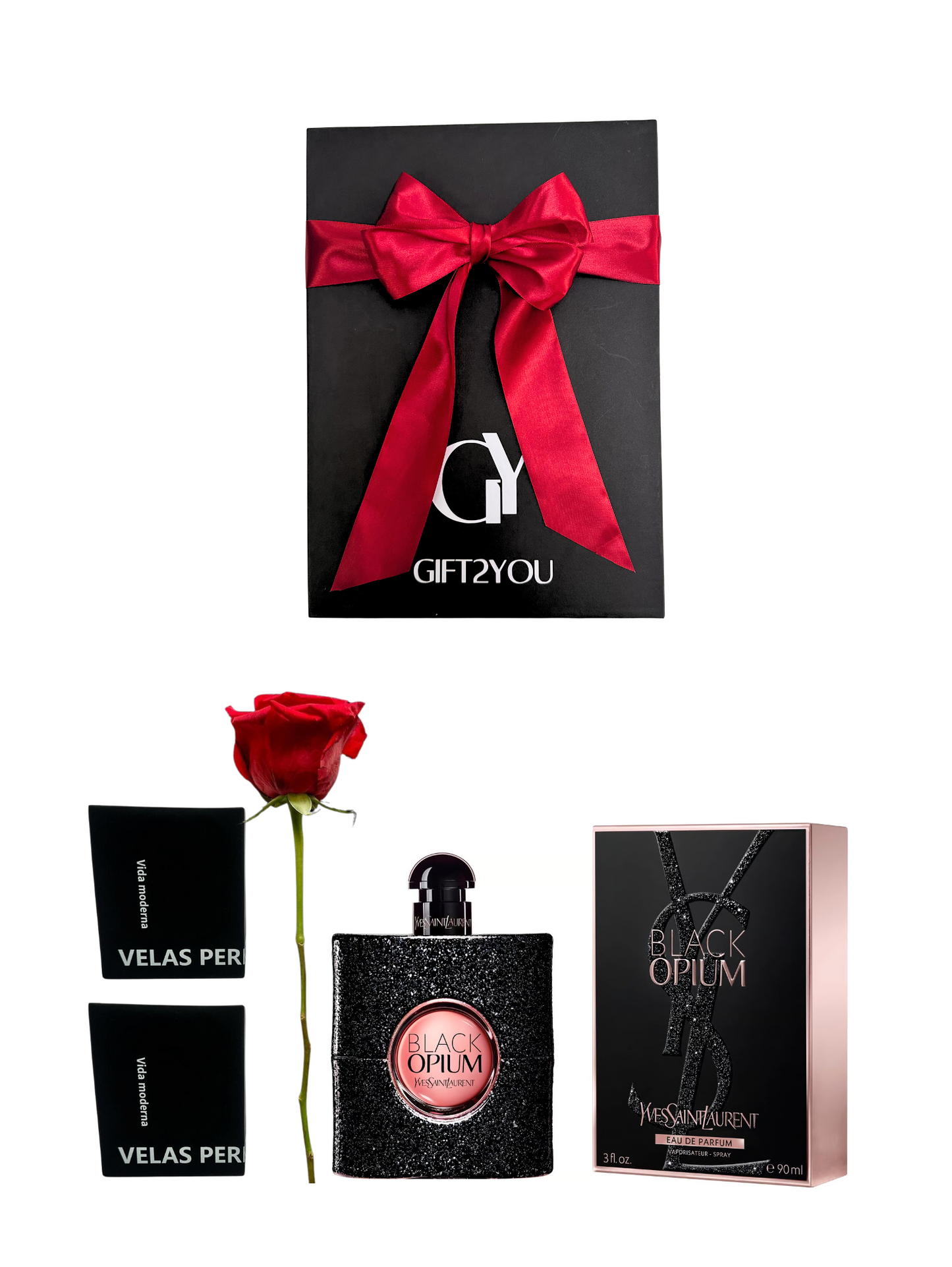 YSL Black Opium 90 ml , Velas & Rosa
