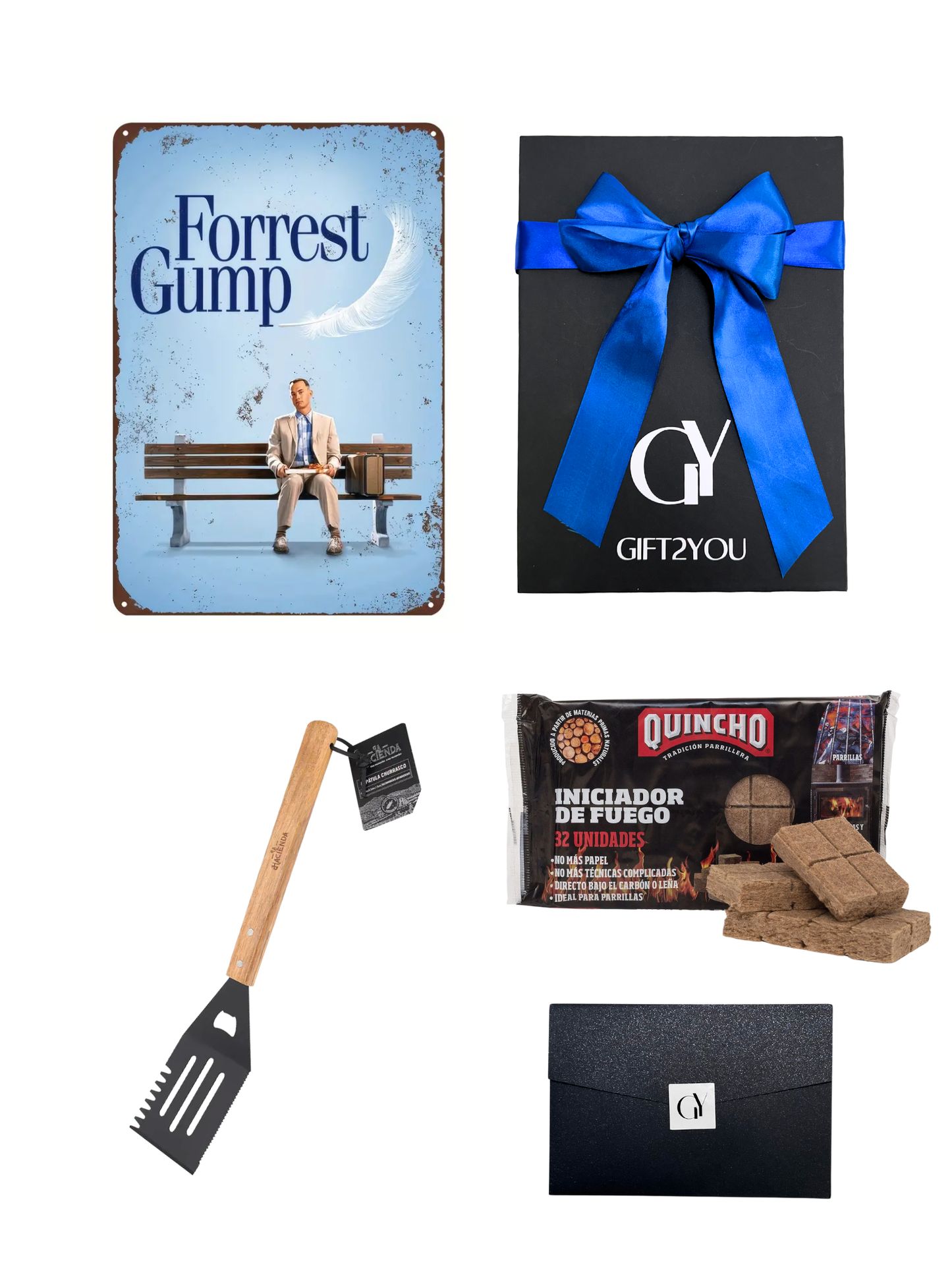 Gift Box Forrest Gump – Set Parrillero Iniciador de fuego Quincho 32L + Espátula acero La Hacienda