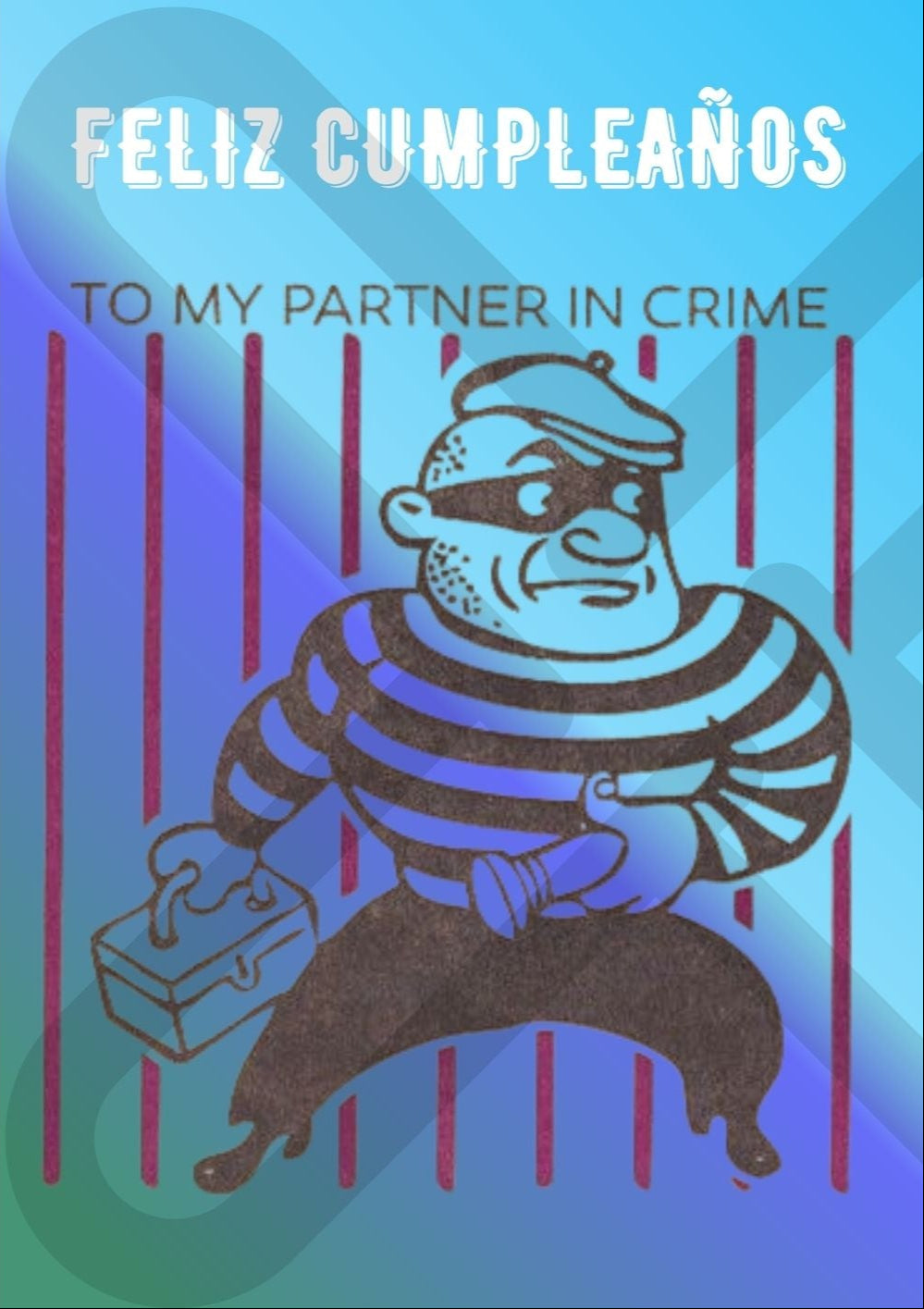 Tarjeta de Saludo Cumpleaños Partner in Crime Azul