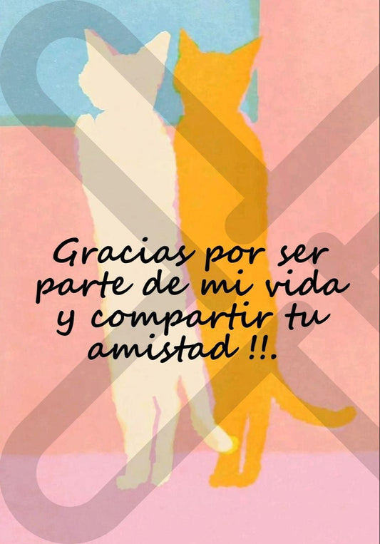 Tarjeta de Saludo Gracias Amistad Gatitos