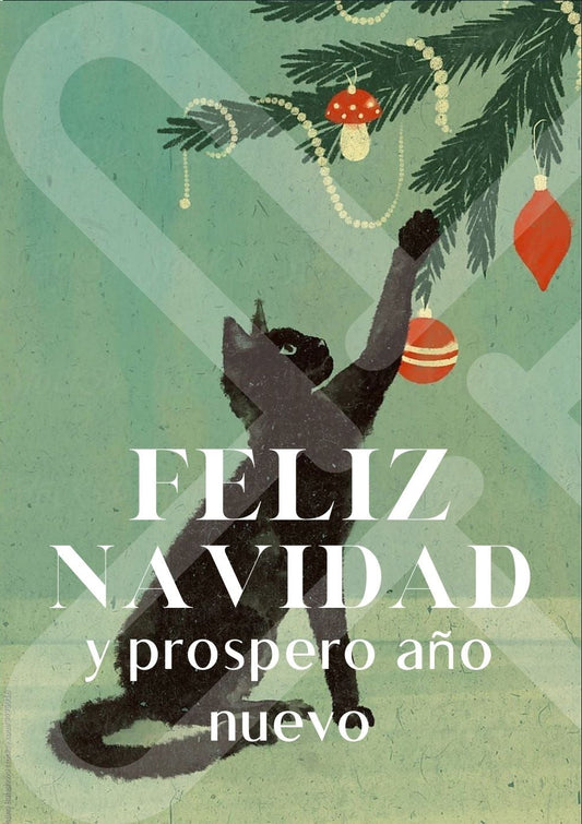 Tarjeta de Saludo Navidad árbol gato