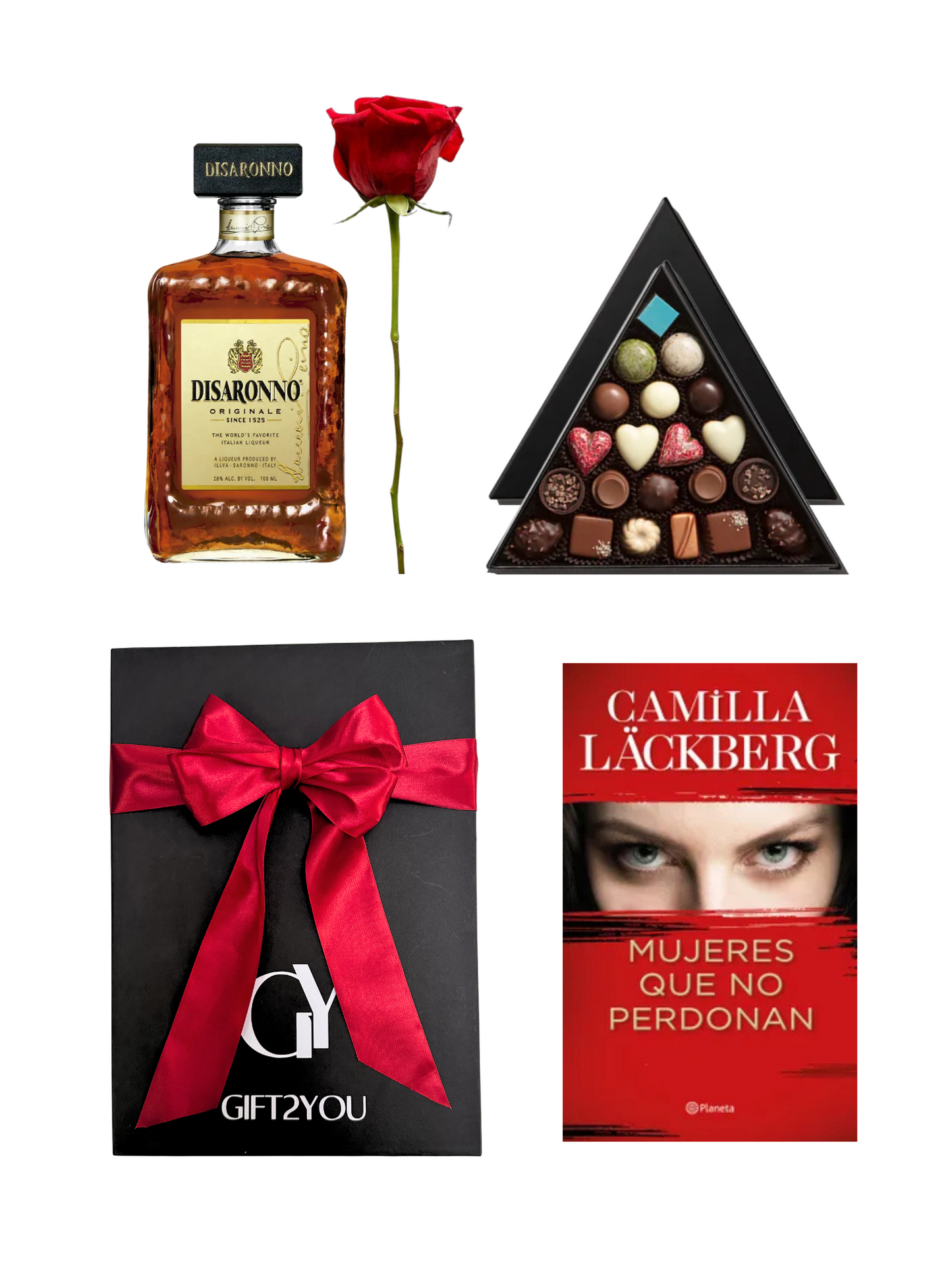 Set Libro, Amaretto, Chocolates y Rosa Roja