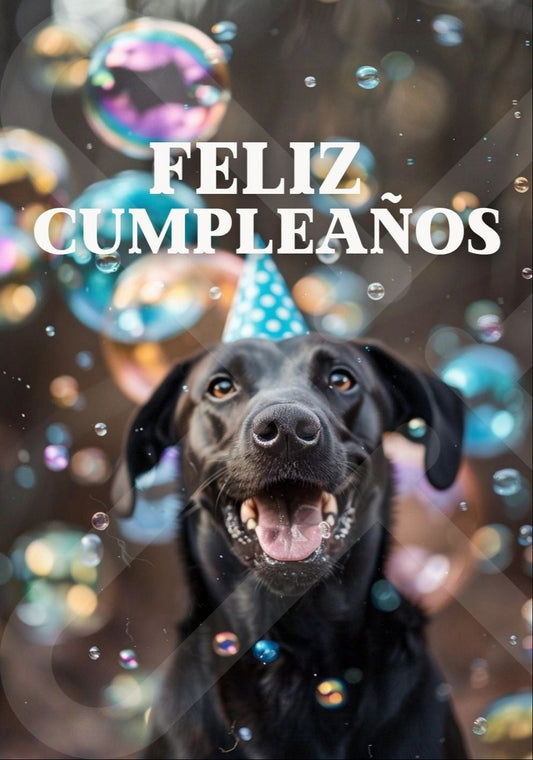 Tarjeta de Saludo Cumpleaños Perrito Burbujas