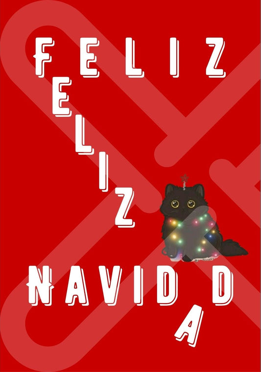 Tarjeta de Saludo Navidad gato luces