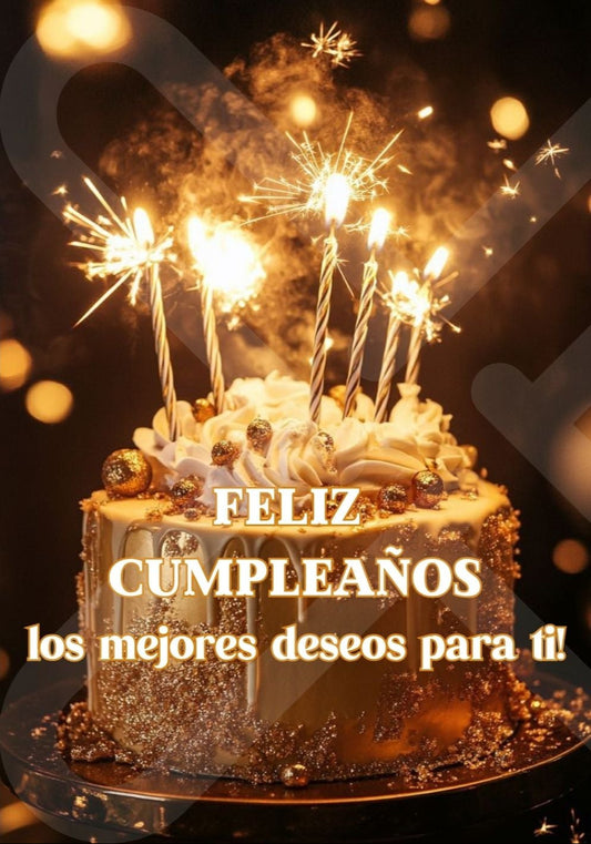 Tarjeta de Saludo Cumpleaños Pastel Dorado