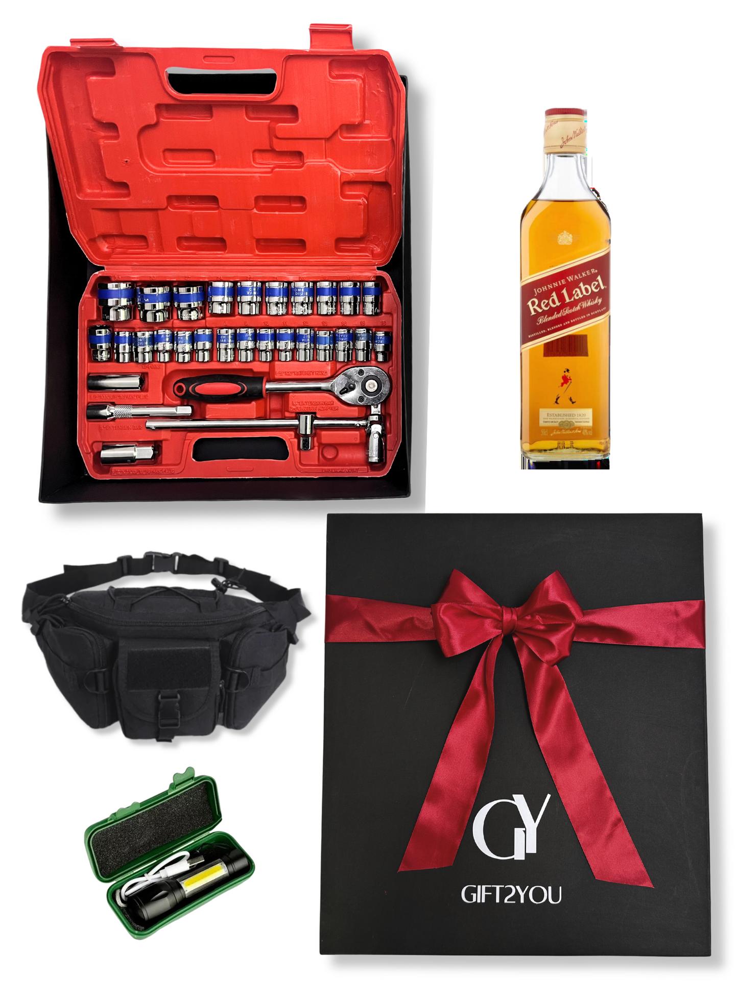 Set Herramientas, Licor, Banano y Linterna