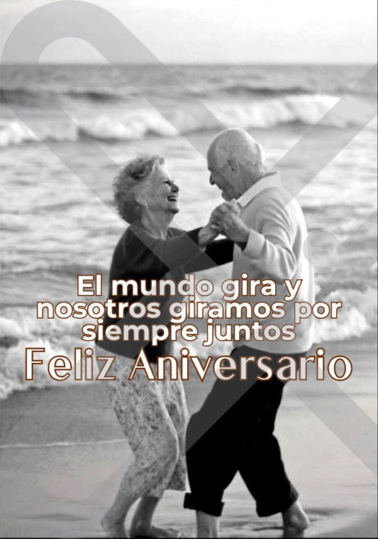 Tarjeta aniversario Bailando playa
