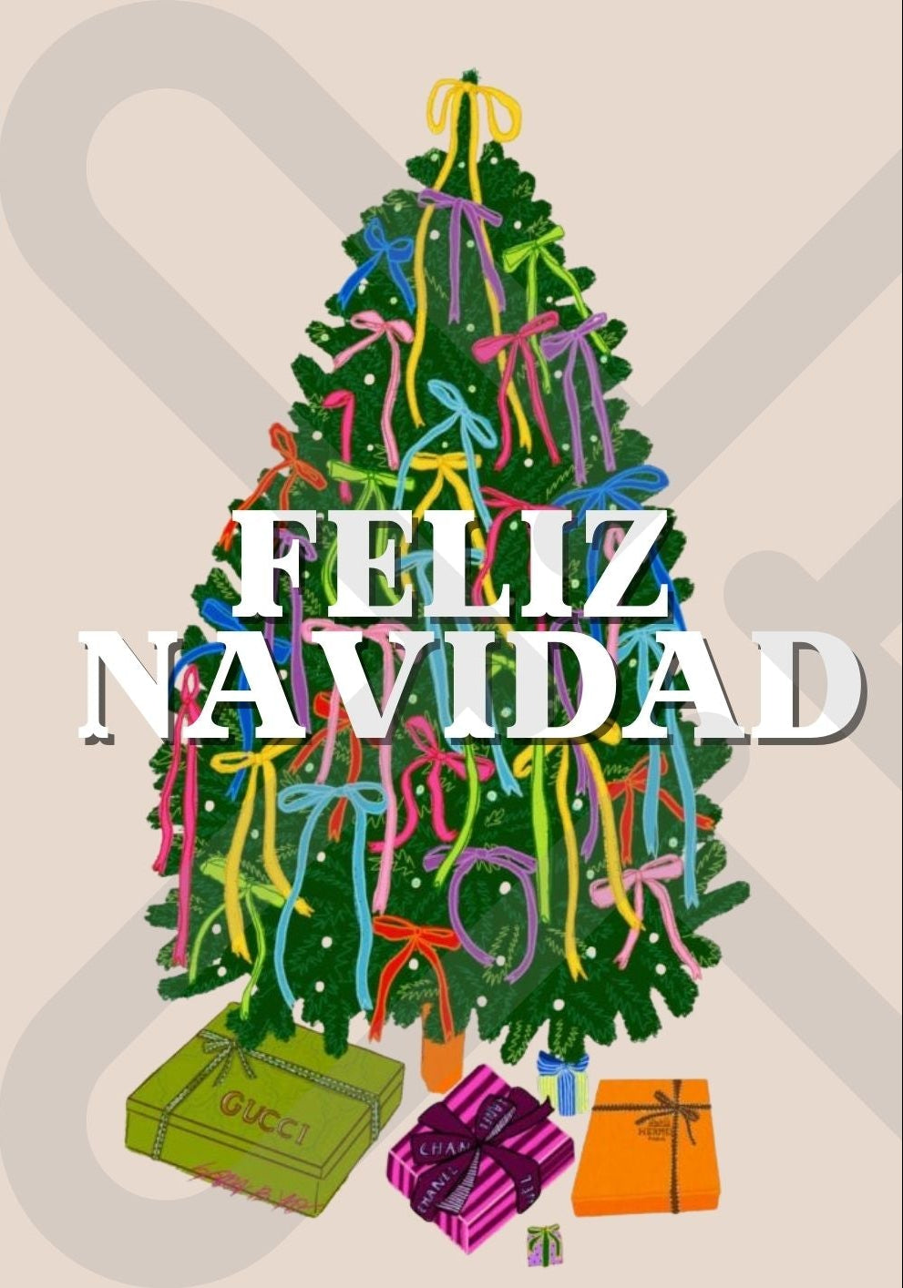 Tarjeta de Saludo Navidad árbol colores