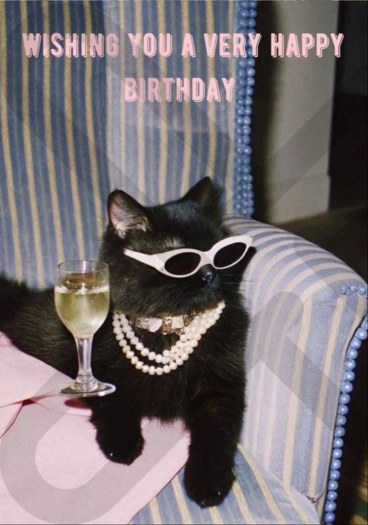 Tarjeta de Saludo Cumpleaños Gato Glam