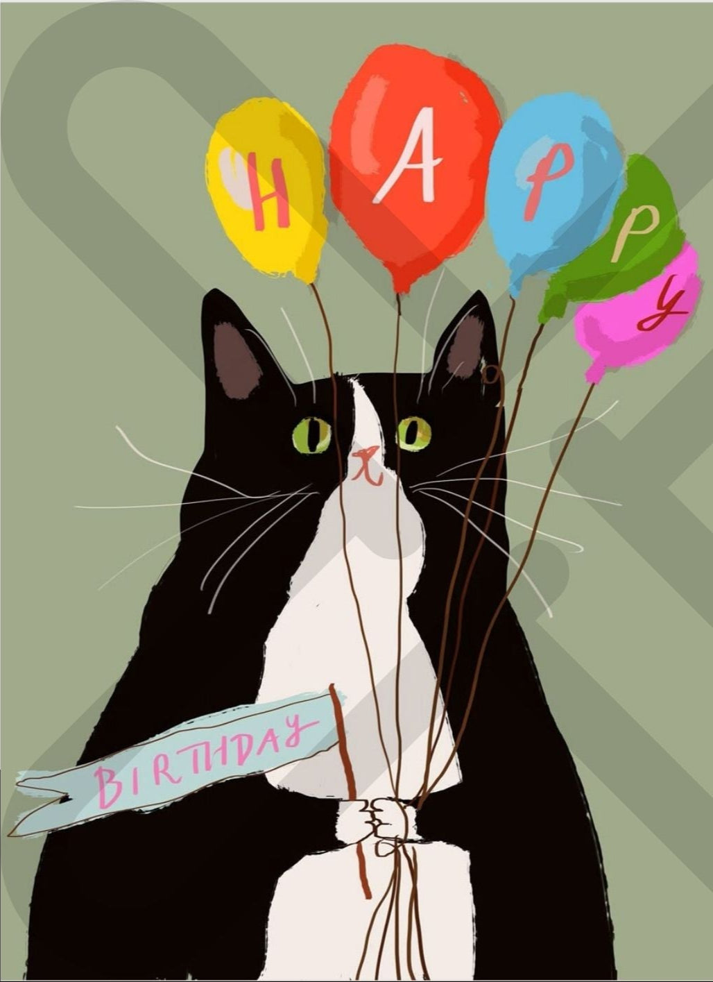 Tarjeta de Saludo Cumpleaños Gato Globero