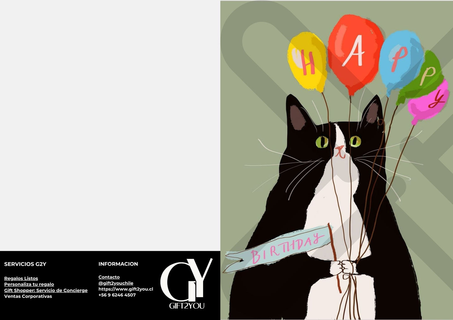 Tarjeta de Saludo Cumpleaños Gato Globero