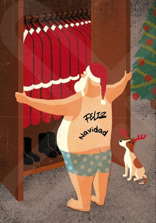 Tarjeta de Saludo Navidad viejito pascuero pijama