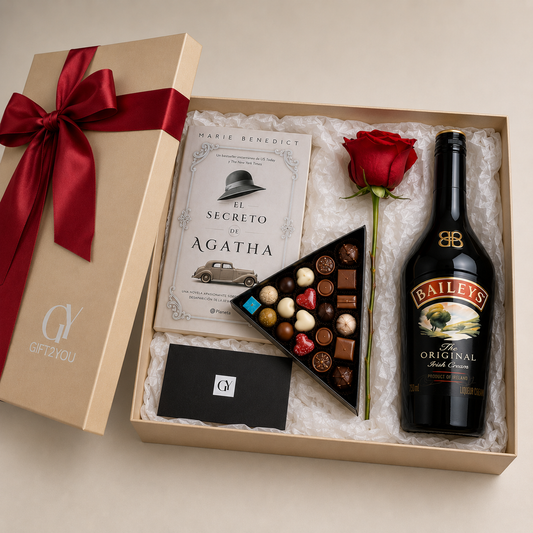 Set Libro, Baileys, Chocolates y Rosa Roja