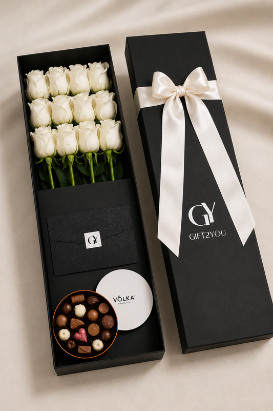 15 Rosas Blancas y Caja de Bombones