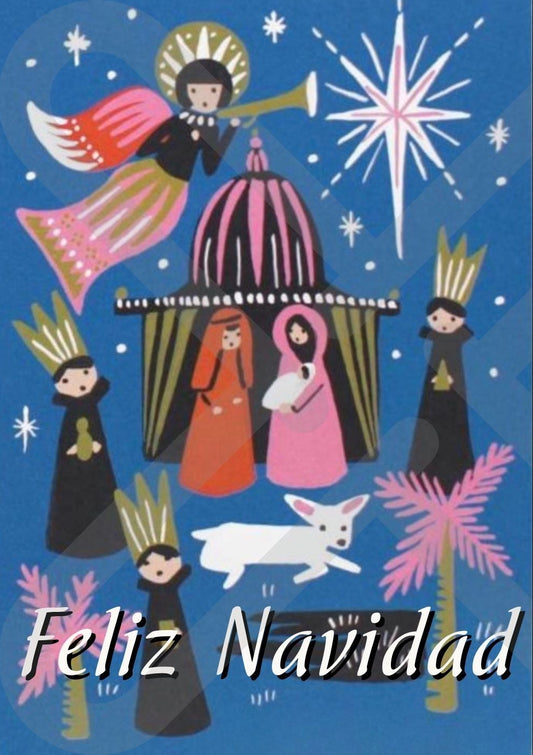 Tarjeta de Saludo Navidad pesebre retro