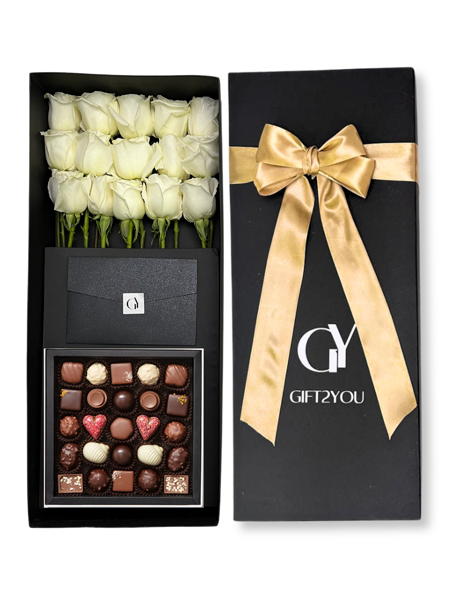 15 Rosas Blancas y Caja de Bombones